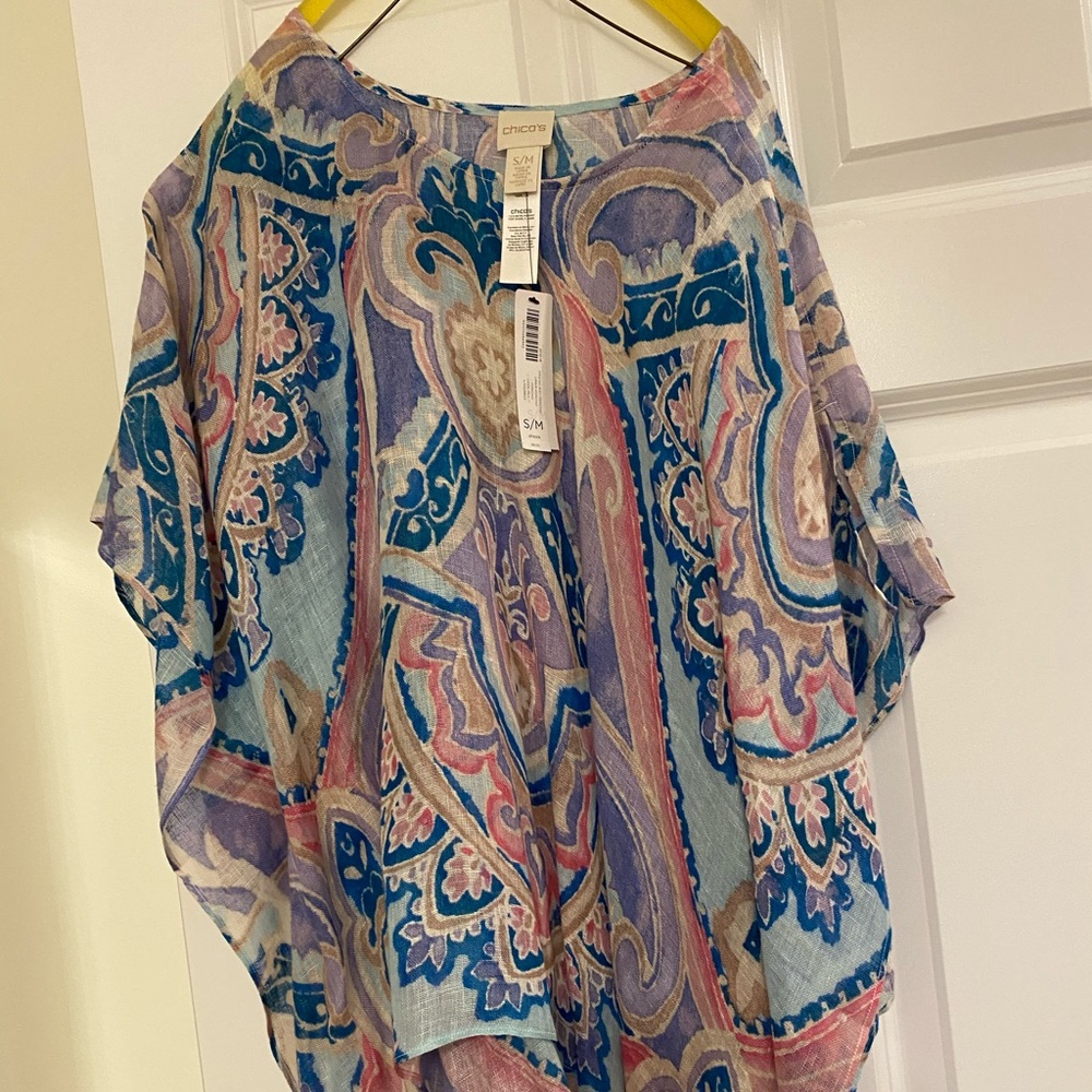 Chico’s pastel linen poncho, new with tags